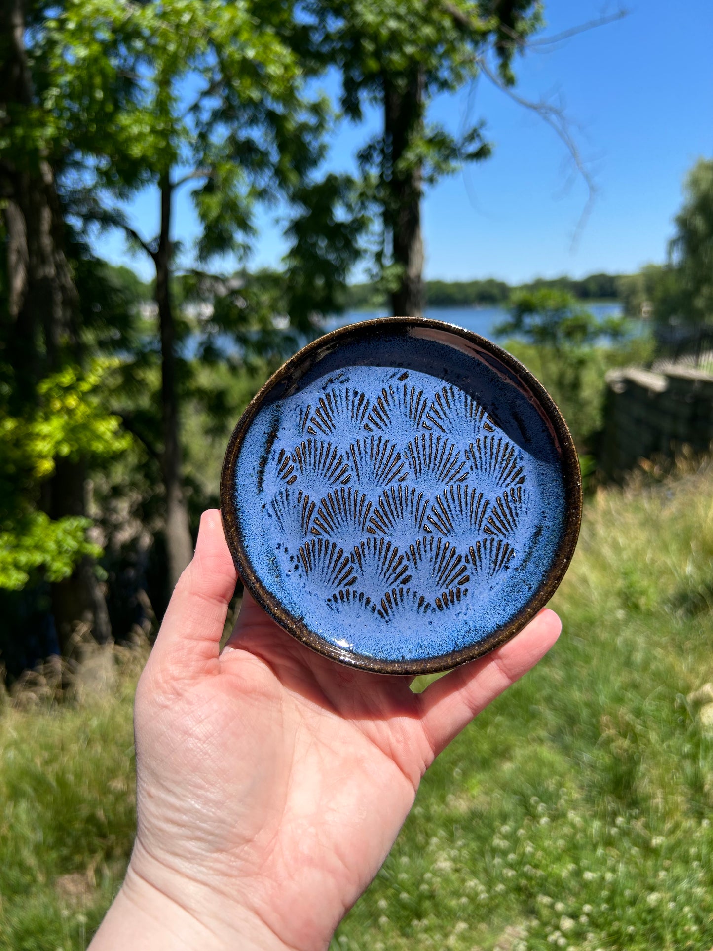 Small bright blue dish