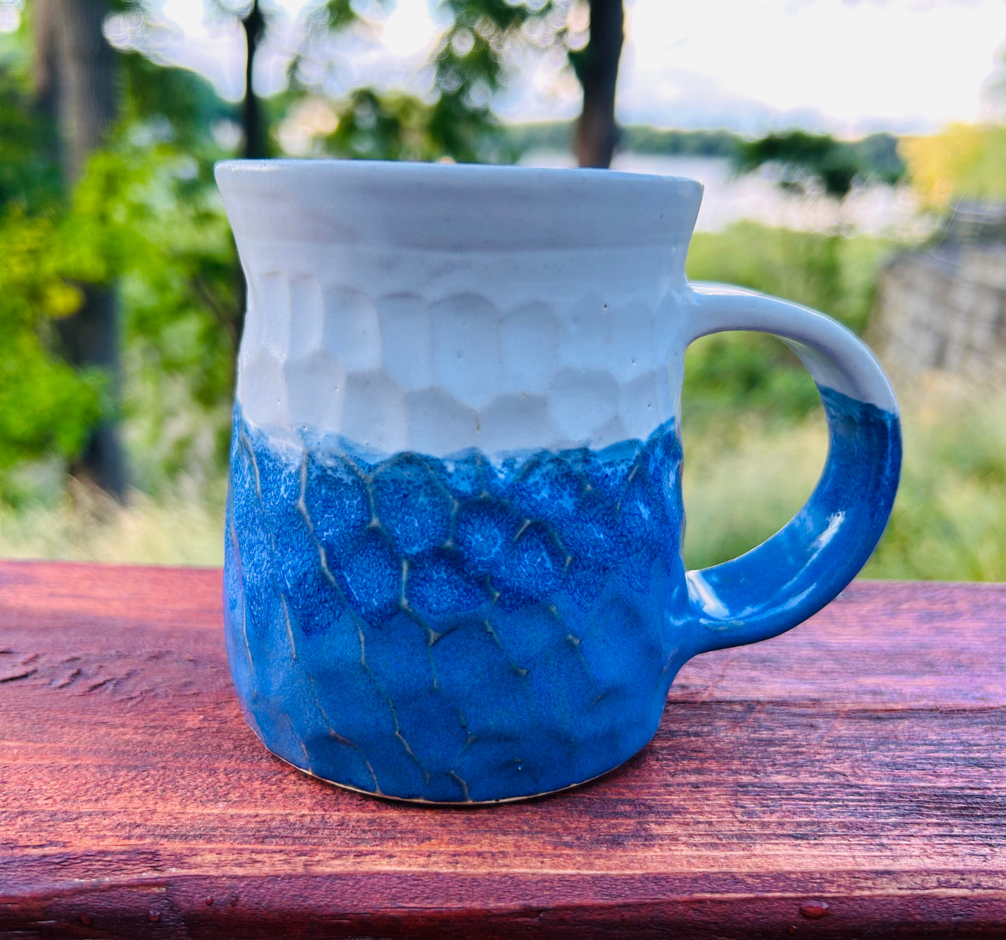 Carved White and Blue Mug