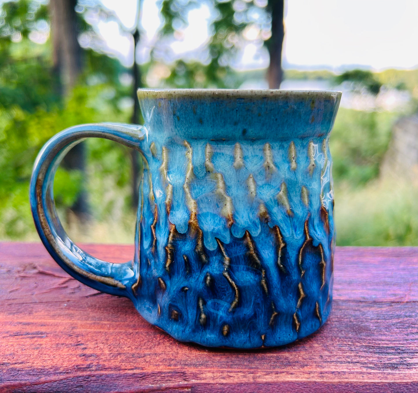 Carved Blue and Green Mug