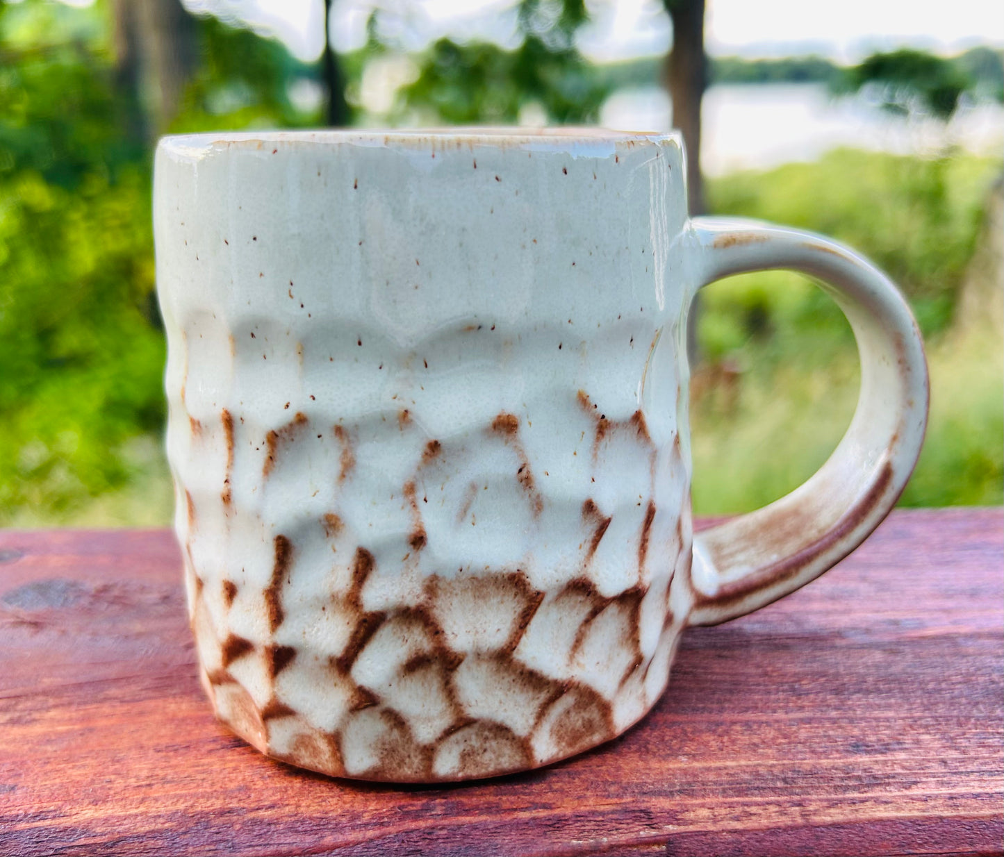 Carved White and Brown Shino Mug