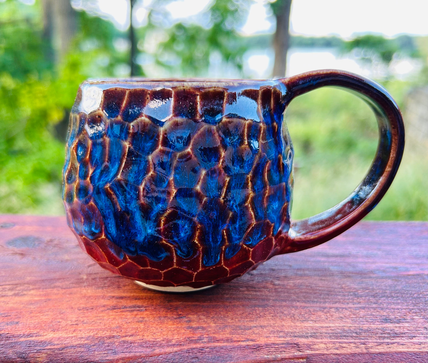 Carved Red and Blue Mug