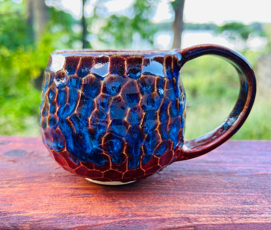 Carved Red and Blue Mug